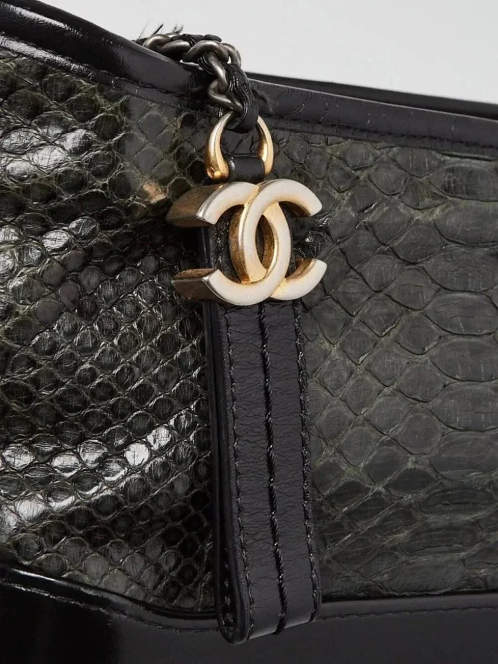 Chanel Black/Grey Python Small Gabrielle Hobo Bag